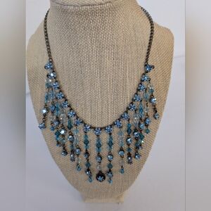 Blue Crystal Necklace Stunning Festoon Style
